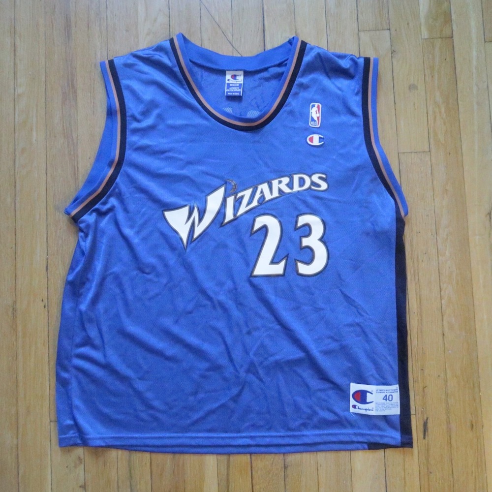 Vintage Champion Michael Jordan Washington Wizards Jersey Mens 40 Adult Blue NBA